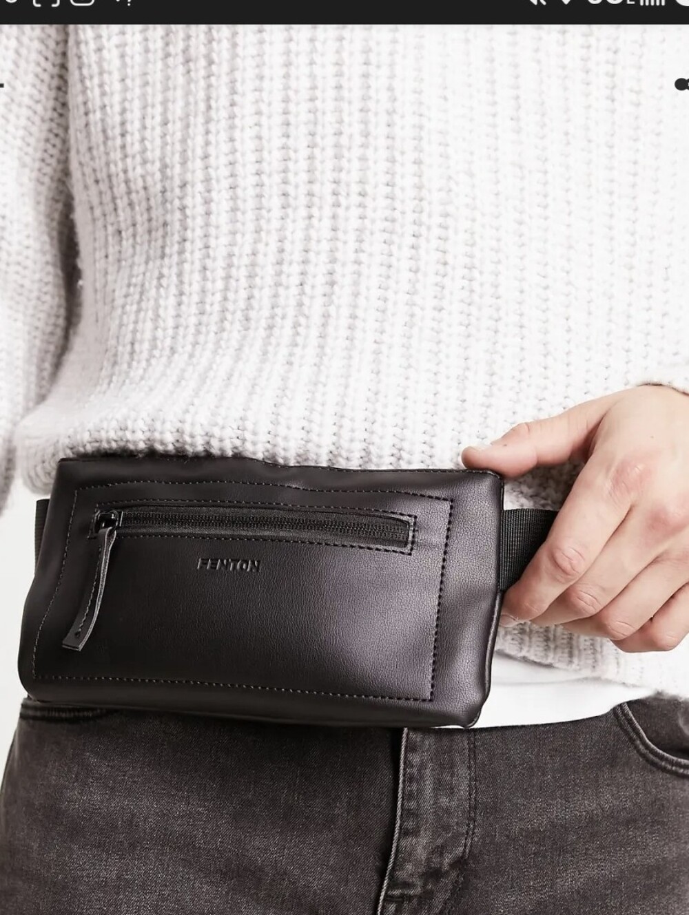 Fenton Black Leather Crossbody Belt Bag